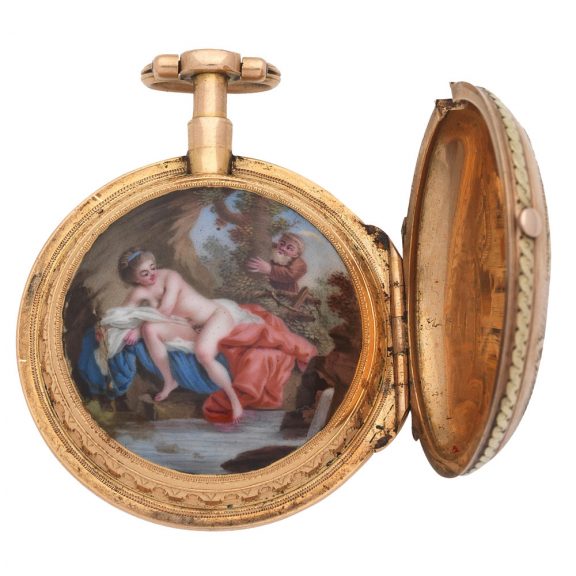 French 18 carat gold verge watch with erotic scene Circa 1775 French 18 carat gold verge watch with erotic scene Circa 1775