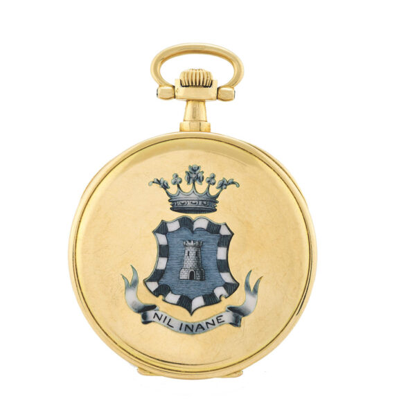 Swiss enamel coat of arms yellow gold pocket watch Circa 1900