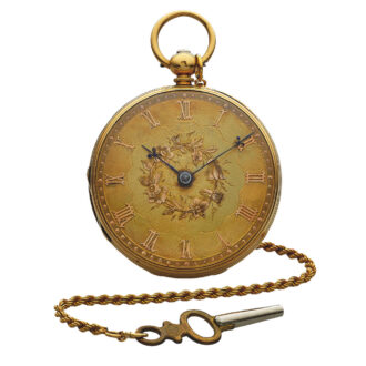 English yellow gold watch with yellow gold chain and steel key Circa 1855