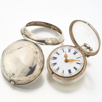 English silver verge watch in plain silver pair cases Circa 1775 English silver verge watch in plain silver pair cases Circa 1775