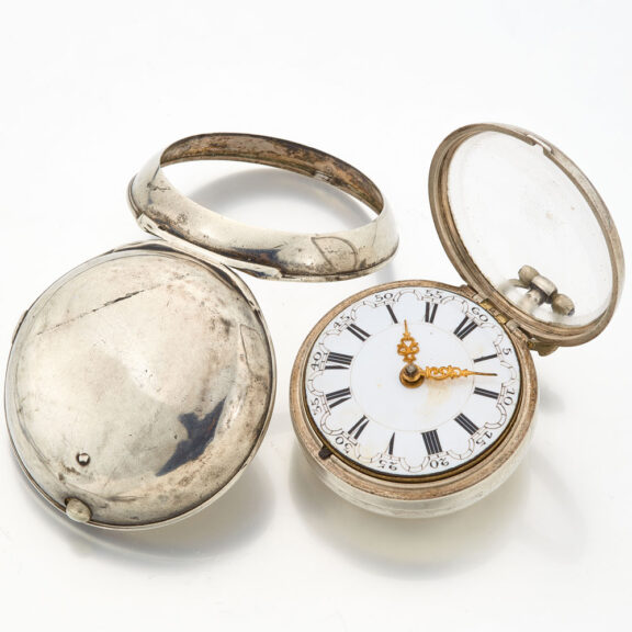 English silver verge watch in plain silver pair cases Circa 1775 English silver verge watch in plain silver pair cases Circa 1775