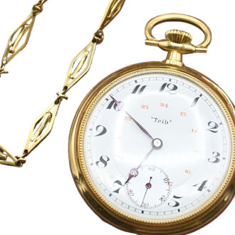 French gold open faced pocket watch with vest chain Circa 1920
