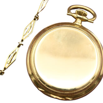 French gold open faced pocket watch with vest chain Circa 1920