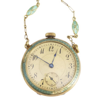 Swiss gold enamel pendant watch with matching chain Circa 1910