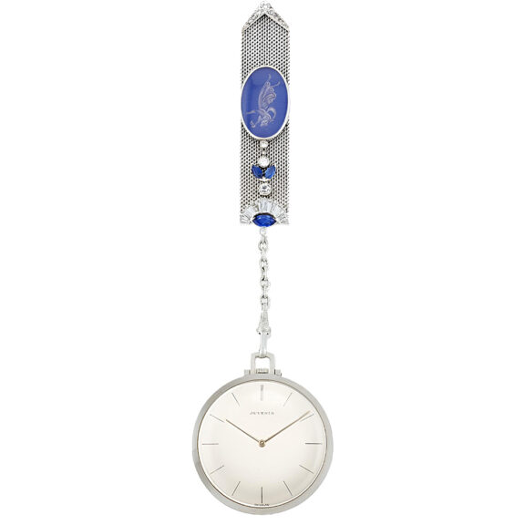 Swiss white gold dress watch with gem set chatelaine Circa 1930