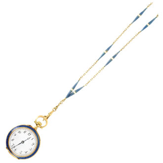 Swiss gold enamel lady's watch with matching chain Circa 1900