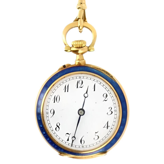 Swiss gold enamel lady's watch with matching chain Circa 1900 Swiss gold enamel lady's watch with matching chain Circa 1900