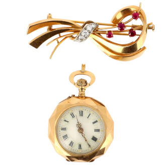 Swiss gold lady's pendant watch with brooch Circa 1900