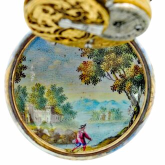 Swiss gold and enamel open faced verge watch Circa 1680 Swiss gold and enamel open faced verge watch Circa 1680