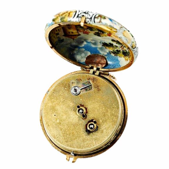 Swiss charming gold and enamel verge pocket watch Circa 1630 Swiss charming gold and enamel verge pocket watch Circa 1630
