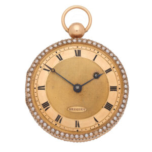 Fine French 18K key wind pearl set cylinder watch Circa 1830