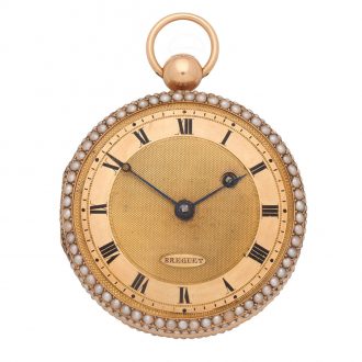 Fine French 18K key wind pearl set cylinder watch Circa 1830