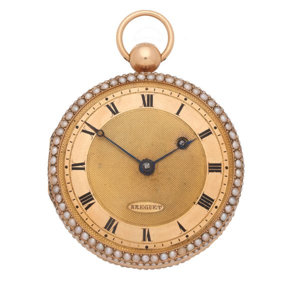 Fine French 18K key wind pearl set cylinder watch Circa 1830