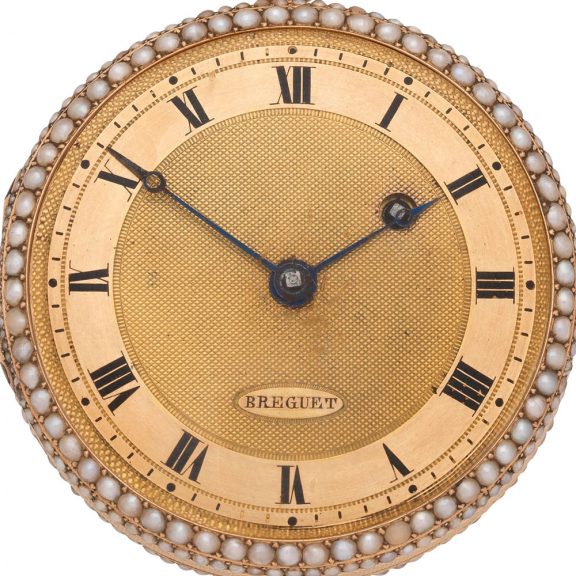 Fine French 18K key wind pearl set cylinder watch Circa 1830 Fine French 18K key wind pearl set cylinder watch Circa 1830