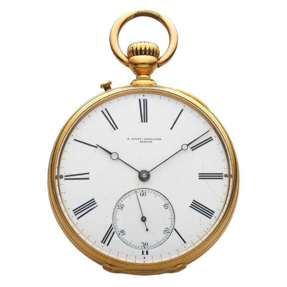 Swiss gold keyless pocket watch with reeded band Circa 1880