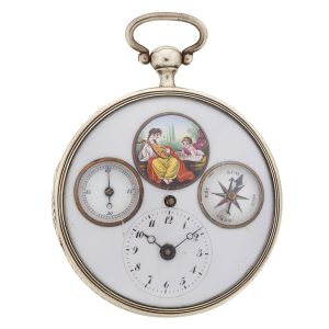 Rare French verge with enamel and visible balance Circa 1800