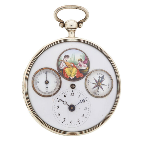 Rare French verge with enamel and visible balance Circa 1800 Rare French verge with enamel and visible balance Circa 1800
