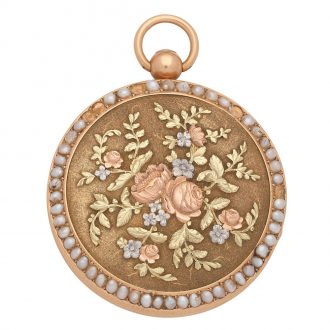 Fine French 18K key wind pearl set cylinder watch Circa 1830 Fine French 18K key wind pearl set cylinder watch Circa 1830
