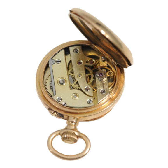 Fine Swiss gold cylinder miniature fob watch Circa 1880 Fine Swiss gold cylinder miniature fob watch Circa 1880