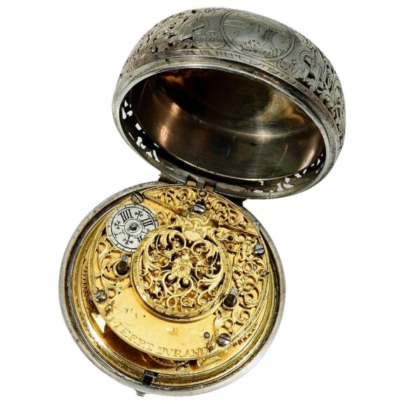French silver one-handed pair-cased pocket watch Circa 1680 French silver one-handed pair-cased pocket watch Circa 1680
