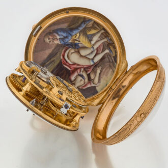 French gold verge watch with a funny erotic scene Circa 1750