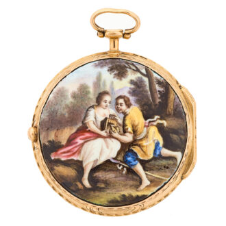 French gold verge watch with a funny erotic scene Circa 1750