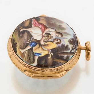 French gold verge watch with a funny erotic scene Circa 1750
