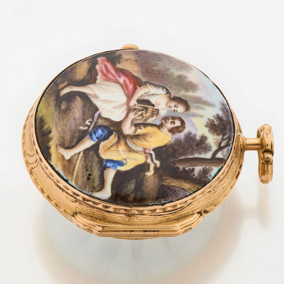 French gold verge watch with a funny erotic scene Circa 1750 French gold verge watch with a funny erotic scene Circa 1750