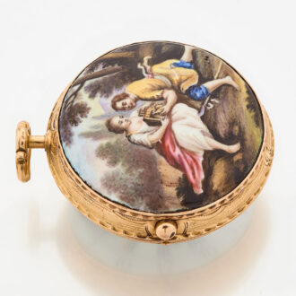 French gold verge watch with a funny erotic scene Circa 1750
