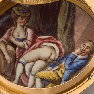 French gold verge watch with a funny erotic scene Circa 1750