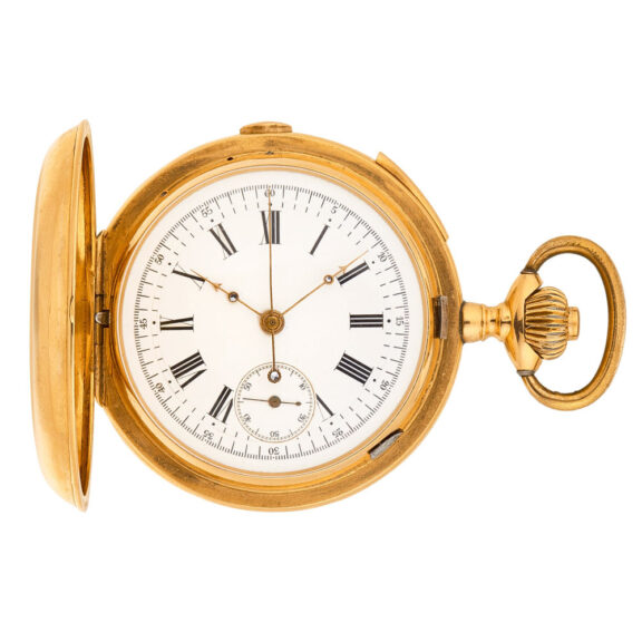 Swiss gold chronograph quarter repeating watch Circa 1890 Swiss gold chronograph quarter repeating watch Circa 1890