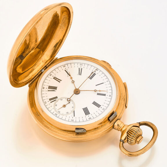Swiss gold chronograph quarter repeating watch Circa 1890 Swiss gold chronograph quarter repeating watch Circa 1890
