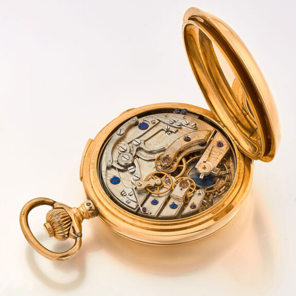 Swiss gold chronograph quarter repeating watch Circa 1890 Swiss gold chronograph quarter repeating watch Circa 1890