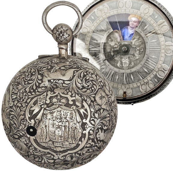 Early Swiss niello silver verge watch with automaton Circa 1700
