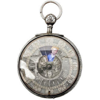 Early Swiss niello silver verge watch with automaton Circa 1700