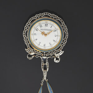 Swiss gold enamel platinum and rose cut diamond set pendant watch Circa 1900