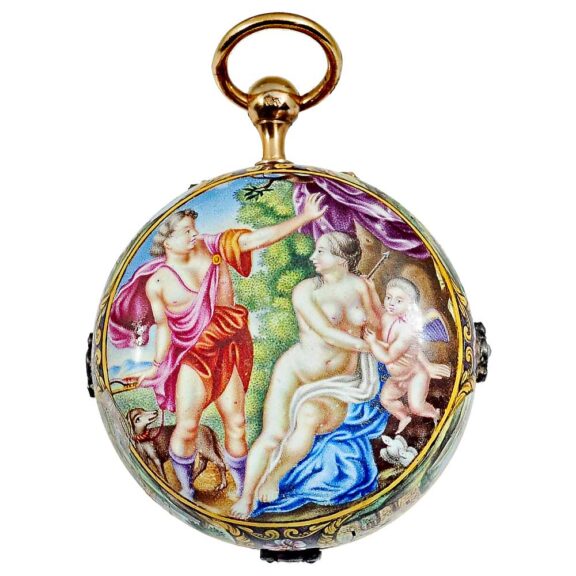 English important gold enamel verge pocket watch Circa 1710 English important gold enamel verge pocket watch Circa 1710