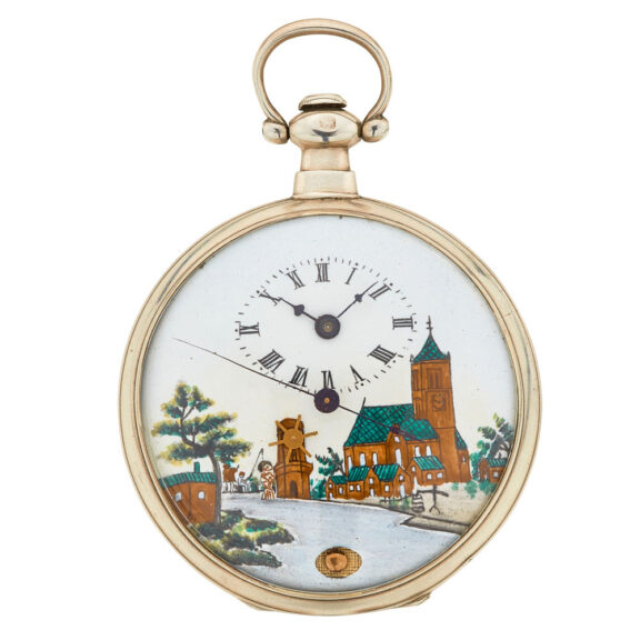 English silver duplex watch with three automatons Circa 1815 English silver duplex watch with three automatons Circa 1815