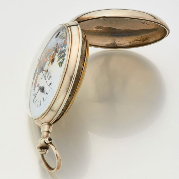 English silver duplex watch with three automatons Circa 1815 English silver duplex watch with three automatons Circa 1815