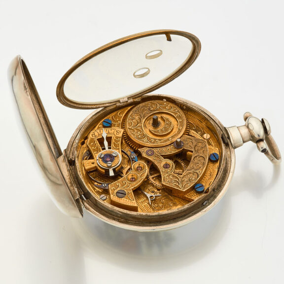 English silver duplex watch with three automatons Circa 1815 English silver duplex watch with three automatons Circa 1815