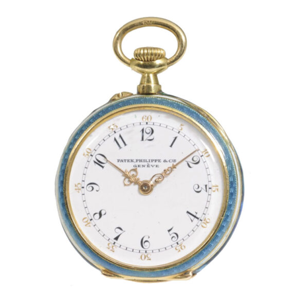 Swiss gold and enamel open faced pendant watch Circa 1911 Swiss gold and enamel open faced pendant watch Circa 1911