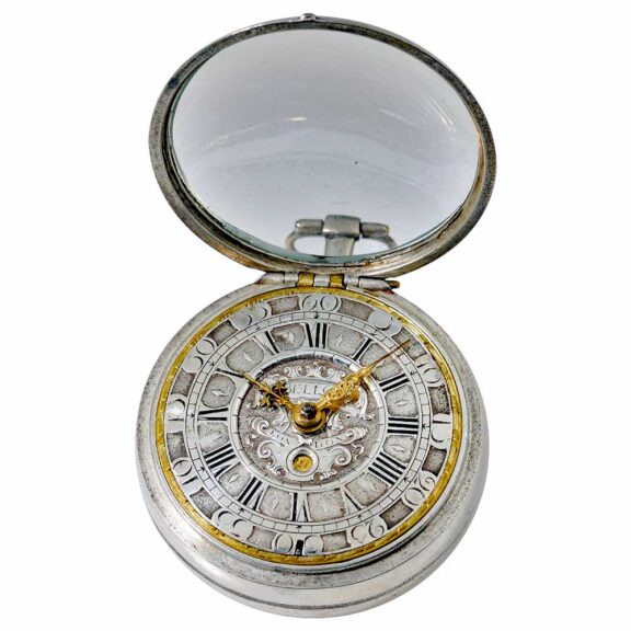 English silver pair cased verge pocket watch Circa 1690 English silver pair cased verge pocket watch Circa 1690