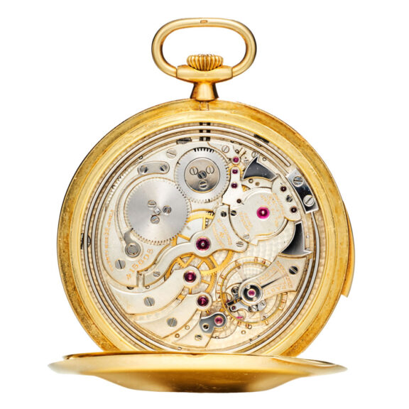 Very rare Swiss gold open faced minute repeater Circa 1940 Very rare Swiss gold open faced minute repeater Circa 1940