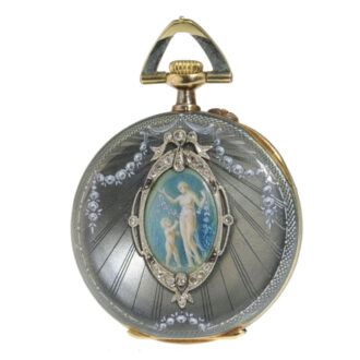 Swiss gold, enamel and diamonds pendant watch Circa 1911