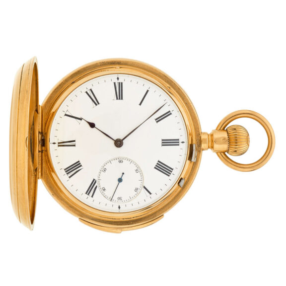 English gold hunting cased minute repeating lever Circa 1885 English gold hunting cased minute repeating lever Circa 1885