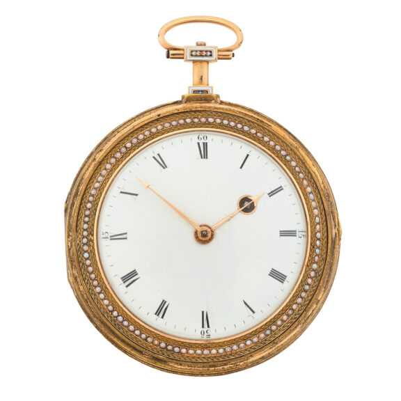 French gold pearl set watch with protective case Circa 1790 French gold pearl set watch with protective case Circa 1790
