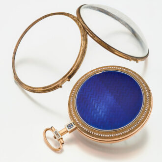 French gold pearl set watch with protective case Circa 1790 French gold pearl set watch with protective case Circa 1790