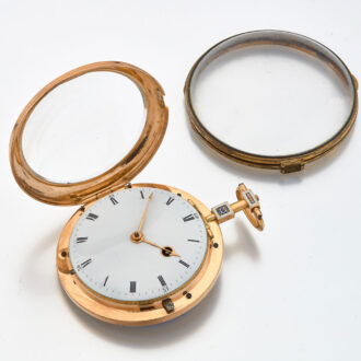 French gold pearl set watch with protective case Circa 1790 French gold pearl set watch with protective case Circa 1790