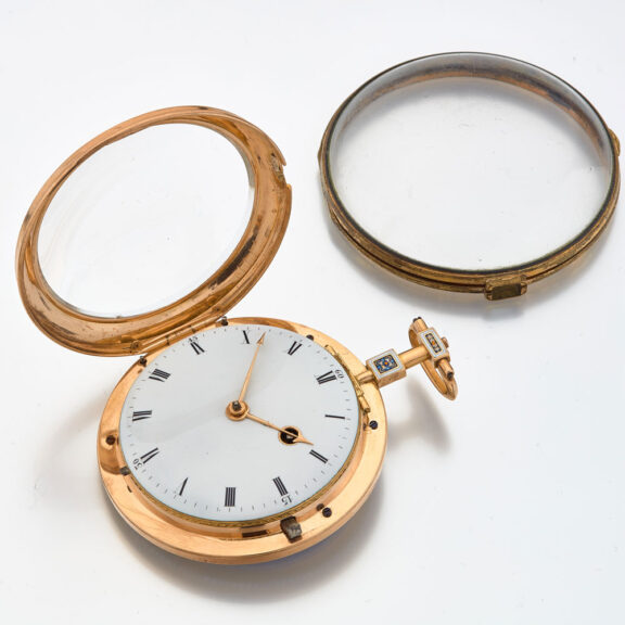 French gold pearl set watch with protective case Circa 1790 French gold pearl set watch with protective case Circa 1790