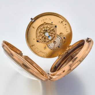 French gold pearl set watch with protective case Circa 1790 French gold pearl set watch with protective case Circa 1790